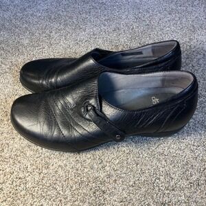 Dansko Franny Black Leather Slip On Loafers Shoes Womens 39 Hook Loop US 8.5 / 9